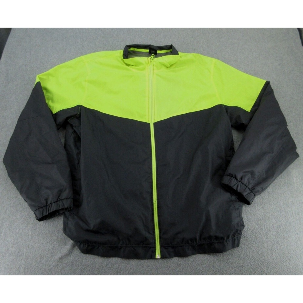 Starter Mens Windbreaker Regular Grey Neon Yellow Colorblock Full Zip 2XL